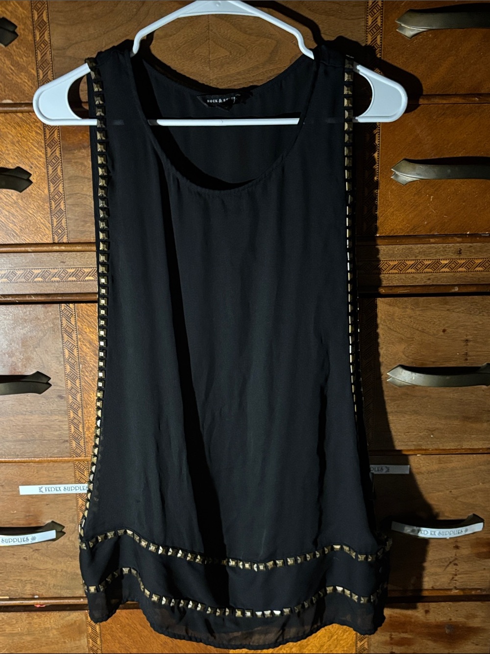 Rock & Republic Black Sleeveless Stud-Trim Camisole